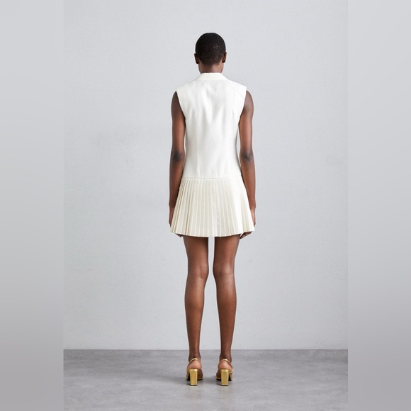 SANDRO MINI PLEATED SUIT DRESS - ECRU WHITE SIZE 6 US (38) (PREOWNED) - Picture 3 of 15